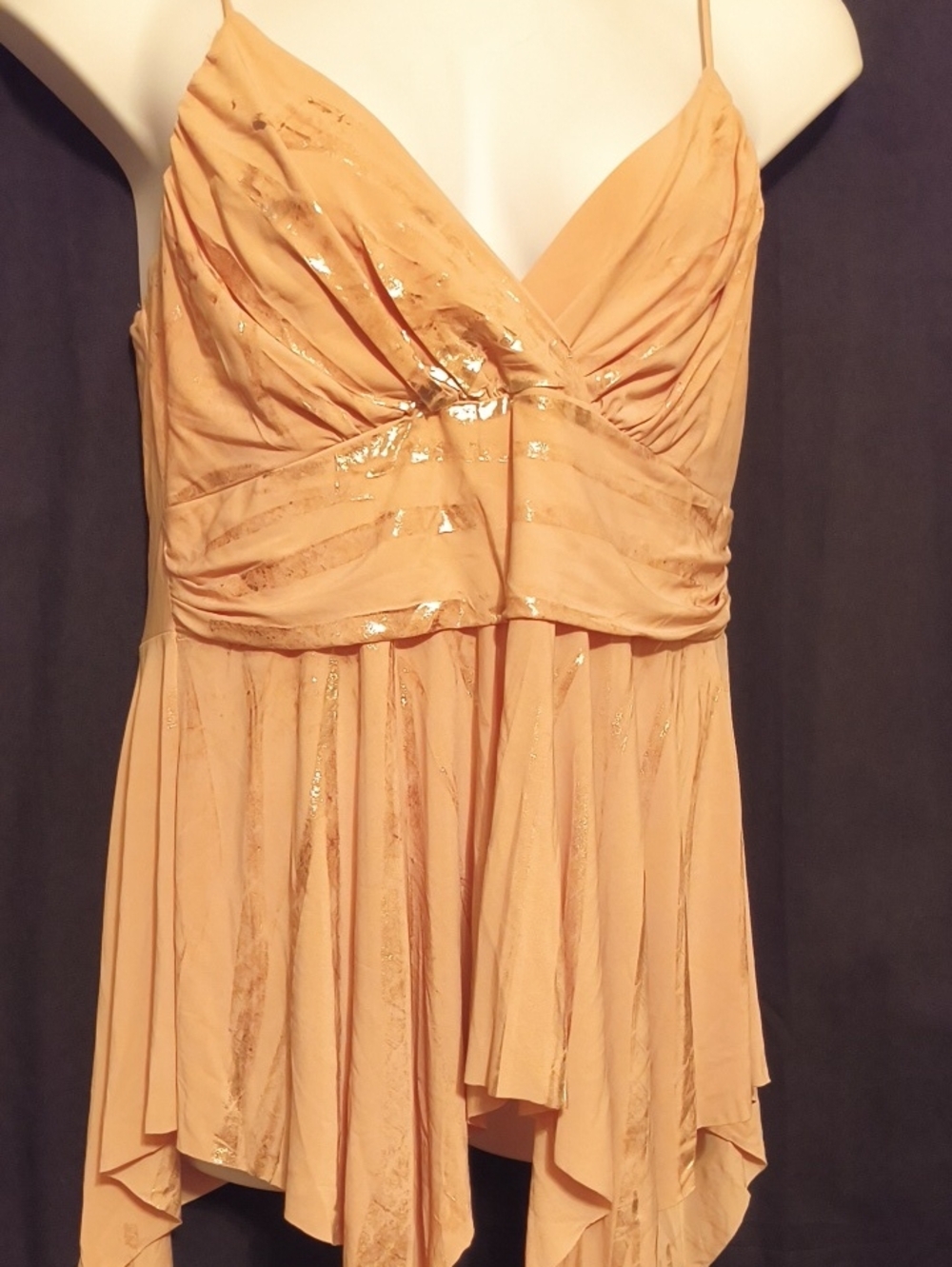 MKM Designs Tan Asymmetrical Spaghetti-Strap Top #0121